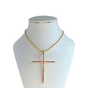 Colar Folheado Ouro 18k Cruz Cravejada