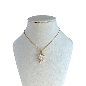 Colar Folheado Ouro 18k Trevo Cravejado