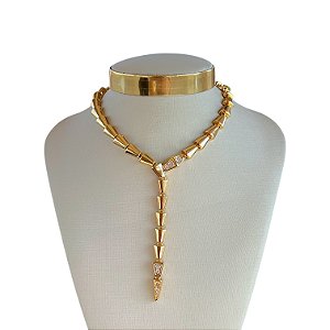 Colar Folheado Ouro 18k e Prata 925 Serpente