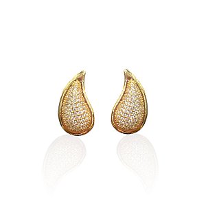 Brinco Folheado Ouro 18k e Prata 925 Gota Cravejada