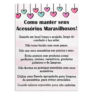 Cartão Cuidados Com as Peças  50 und