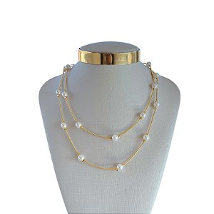 Colar Duplo Folheado Ouro 18k Pérolas