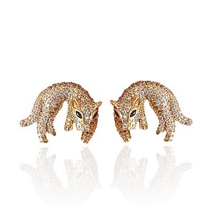 Brinco Folheado Ouro 18k e Prata 925 Pantera Cravejada