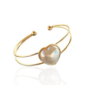 Bracelete Folheado Ouro 18k Coração Pérola