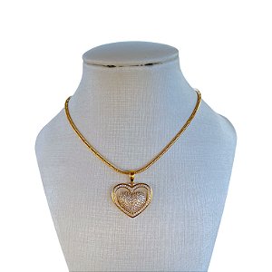 Colar Folheado Ouro 18k Coração Cravejado