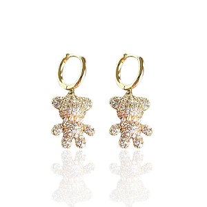 Brinco Folheado Ouro 18k e Prata 925 Urso Pérolas Cravejada