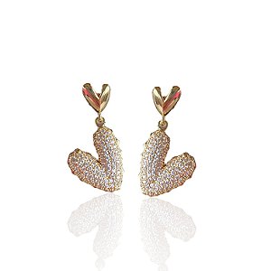 Brinco Folheado Ouro 18k e Prata 925 Coração Cravejado