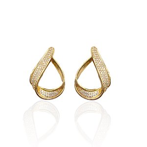 Brinco Folheado Ouro 18k e Prata 925 Gota Cravejada