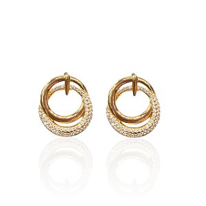 Brinco Folheado Ouro 18k e Prata 925 Elos Inspired Cravejado