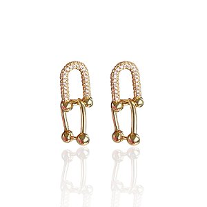 Brinco Folheado Ouro 18k e Prata 925 Elos Inspired Cravejado