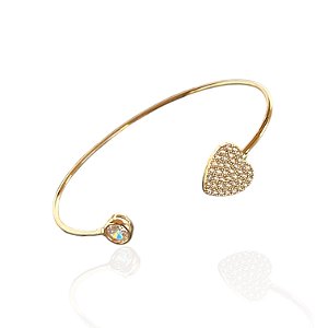 Bracelete Folheado Ouro 18k e Prata 925 Coração Cravejado