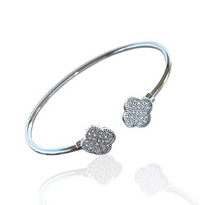 Bracelete Folheado Prata 925 Trevo Cravejado