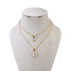 Colar Duplo Folheado Ouro 18k e Prata 925 Ponto de Luz