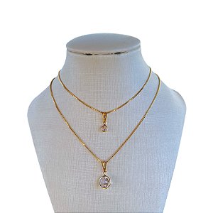 Colar Duplo Folheado Ouro 18k Ponto de Luz