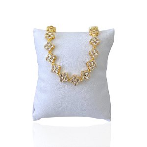 Pulseira Folheada Ouro 18k e Prata 925 Inspired Trevos Cravejado