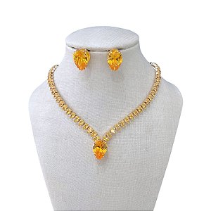 Conjunto Folheado Ouro 18k e Prata 925 Riviera Gota Cravejada