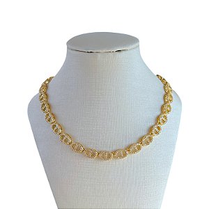 Colar Folheado Ouro 18k e Prata 925 Lacre Inspired Cravejado
