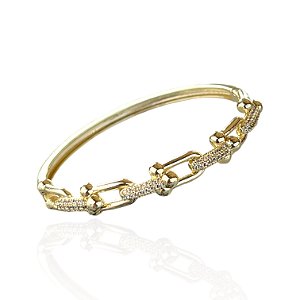 Bracelete Folheado Ouro 18k e Prata 925 Elos Cravejado