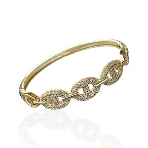 Bracelete Folheado Ouro 18k e Prata 925 Elos Lacre Cravejado