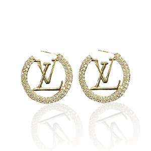 Brinco Folheado Ouro 18k e Prata 925 Argola Inspired Cravejada