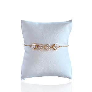 Pulseira Folheada Ouro 18k e Prata 925 Flor Cravejada