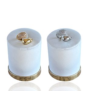 Anel Ajustável Bijuteria Dourado e Prata Gota Dupla Cravejada