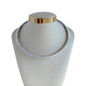 Choker Folheada Ouro 18k e Prata 925 Aro Navetes Cravejados