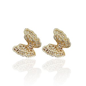Brinco Folheado Ouro 18k e Prata 925 Borboleta Cravejada