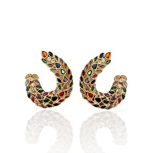 Brinco Folheado Ouro 18k e Prata 925 Vírgula Cravejada