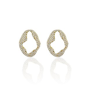 Brinco Folheado Ouro 18k e Prata 925 Orgânico Cravejada