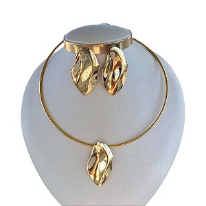 Conjunto Aro Bijuteria Dourado Chapeado Oval