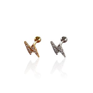 Piercing Aço Inoxidável Dourado e Prata Tragus Raio Cravejado