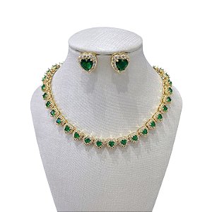 Conjunto Folheado Ouro 18k e Prata 925 Inspired Corações Cravejado
