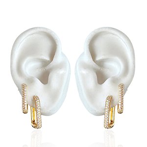 Dois Brincos Folheado Prata 925 Argola Quadrada Cravejada