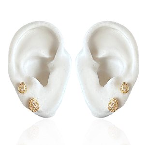 Dois Brincos Folheado Ouro 18k Gota Cravejada
