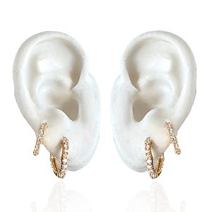 Dois Brincos Folheado Ouro 18k Argolas Coração Cravejado