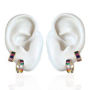 Dois Brincos Folheado Ouro 18k Argolas Cravejada Colors
