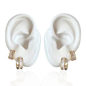 Dois Brincos Folheado Ouro 18k Argolas Cravejada
