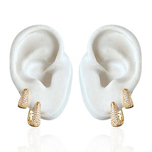 Dois Brincos Folheado Ouro 18k Argolas Gota Cravejada