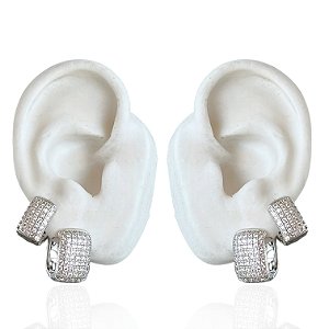 Dois Brincos Folheado Ouro 18k Argolas Quadrada Cravejada