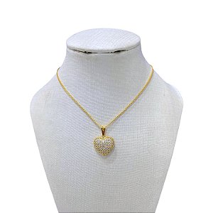 Colar Folheado Ouro 18k e Prata 925 Coração Cravejado