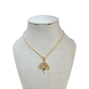 Colar Folheado Ouro 18k Árvore da Vida Cravejada