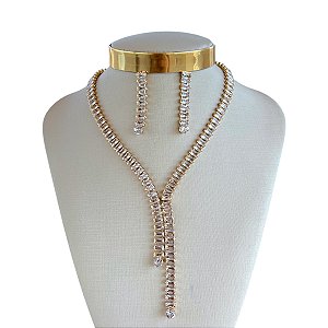 Conjunto Folheado Ouro 18k e Prata 925 Riviera Cravejada