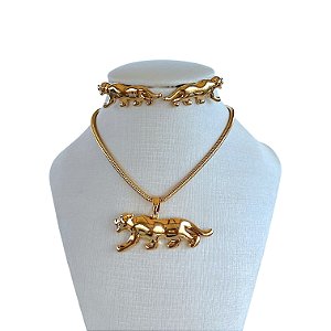 Conjunto Folheado Ouro 18k e Prata 925 Malha Tigre