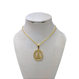 Colar Folheado Ouro 18k e Prata 925 Nossa Senhora