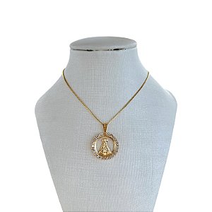 Colar Folheado Ouro 18k Nossa Senhora Strass