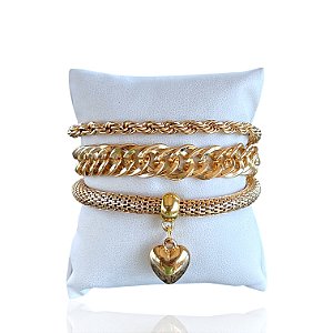 Kit 3 Pulseiras Bijuteria Coração