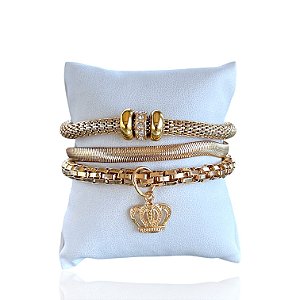 Kit 3 Pulseiras Bijuteria Coroa