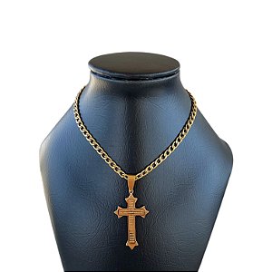 Corrente Masculina Aço Inoxidável Crucifixo Pai Nosso