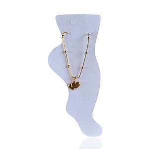 Tornozeleira Folheada Ouro 18k Bolinhas Coração